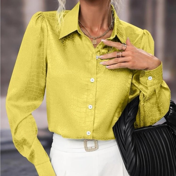 Luxe jacquard button down satin blouse - Picture 2 of 16